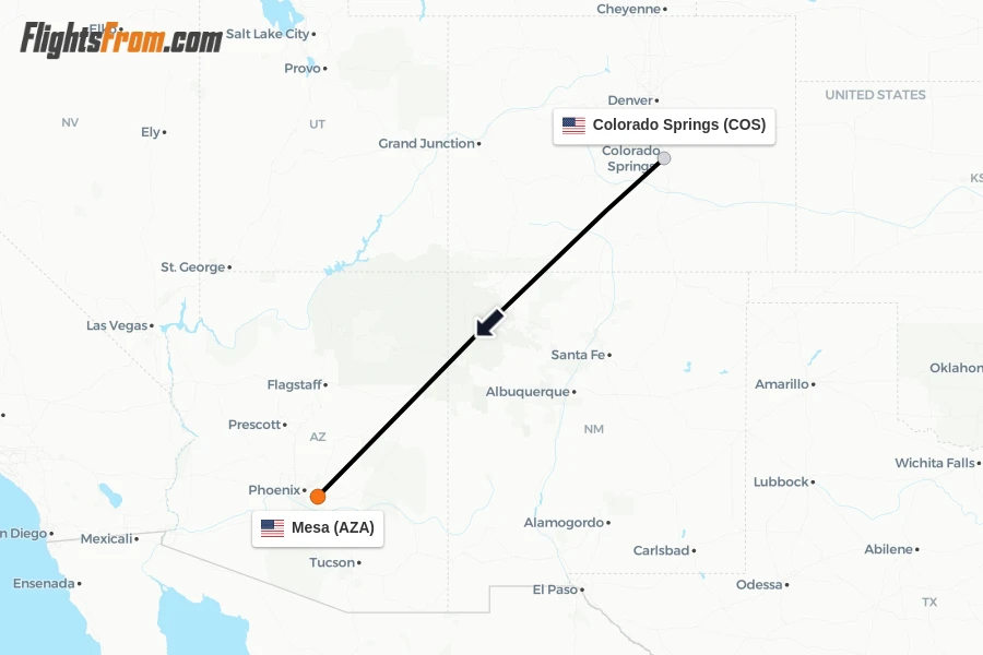 Flights from Colorado Springs to Mesa route map