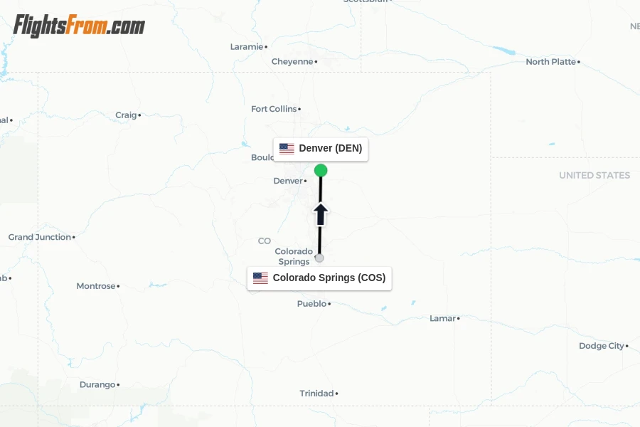 Flights from Colorado Springs to Denver route map