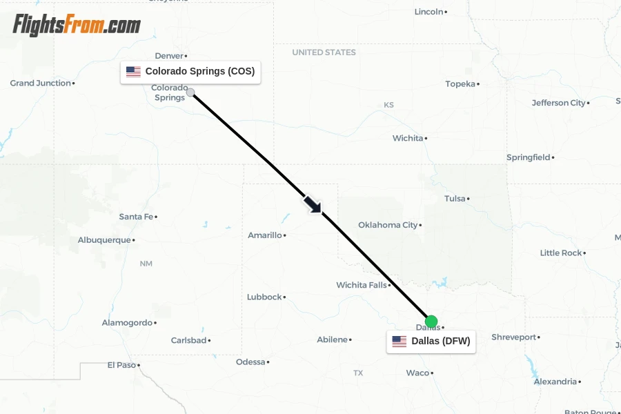 Flights from Colorado Springs to Dallas route map