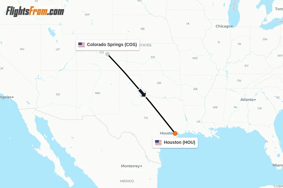Flights from Colorado Springs to Houston route map