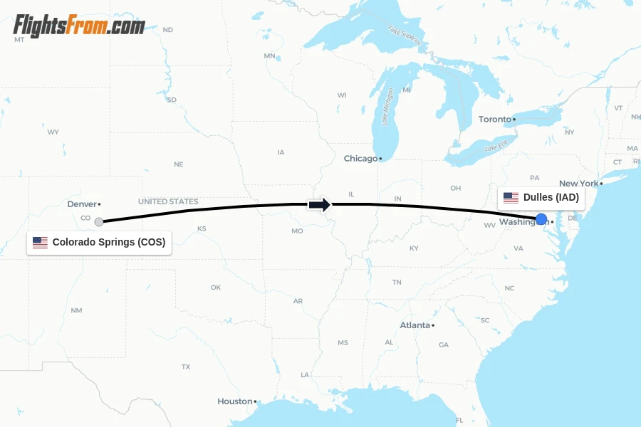 Flights from Colorado Springs to Dulles route map