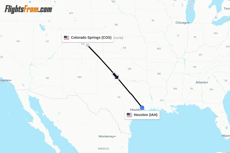 Flights from Colorado Springs to Houston route map