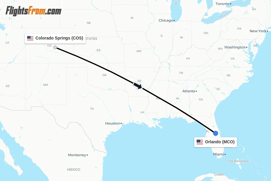 Flights from Colorado Springs to Orlando route map