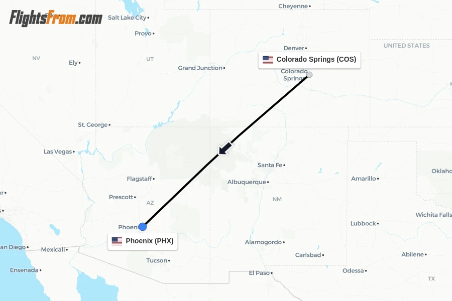 Flights from Colorado Springs to Phoenix route map
