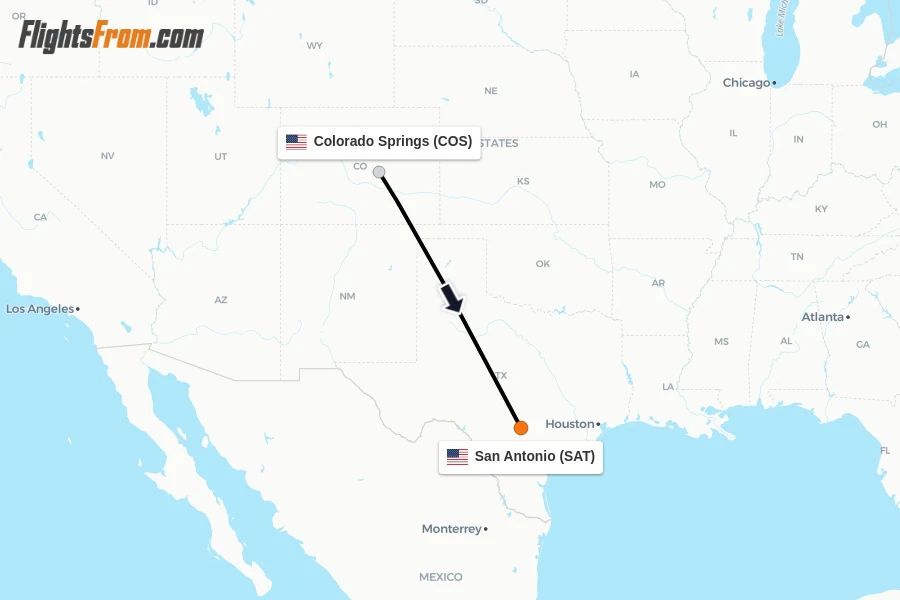 Flights from Colorado Springs to San Antonio route map
