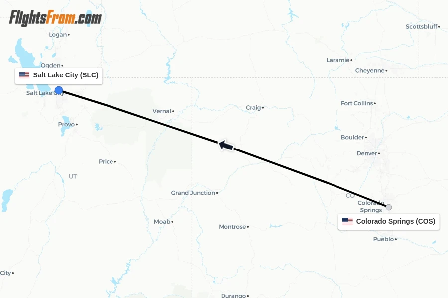 Flights from Colorado Springs to Salt Lake City route map