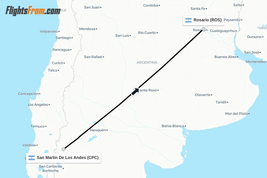 Flights from San Martin De Los Andes to Rosario route map