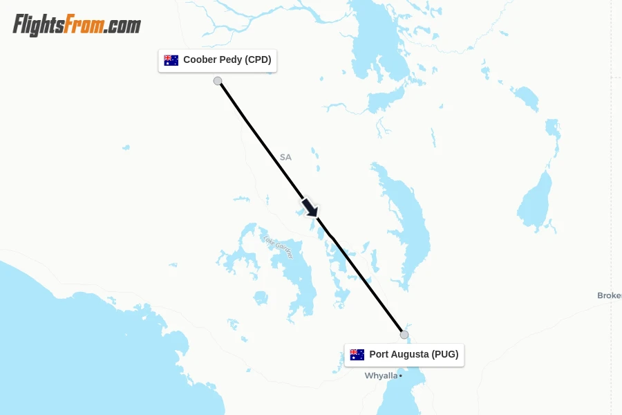 Flights from Coober Pedy to Port Augusta route map