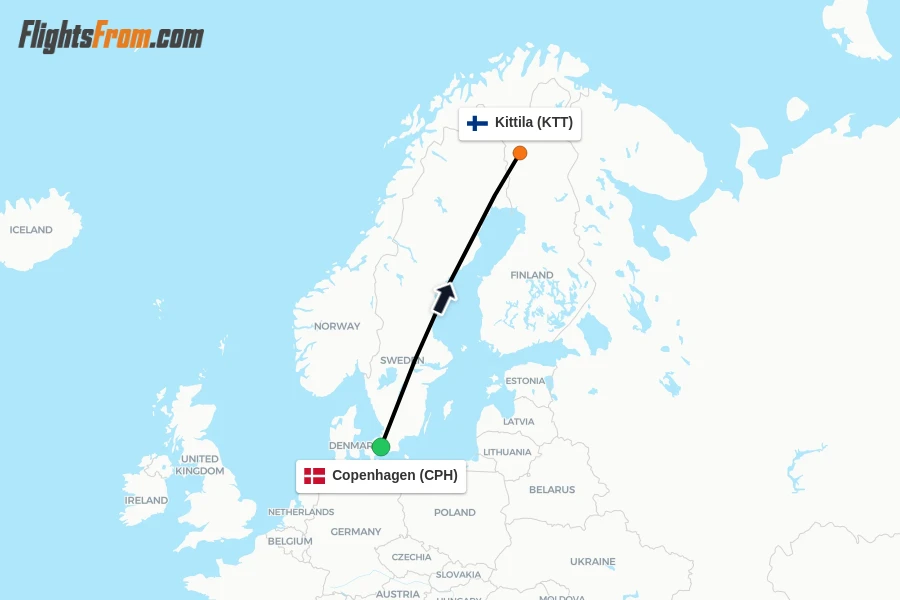 Flights from Copenhagen to Kittila route map