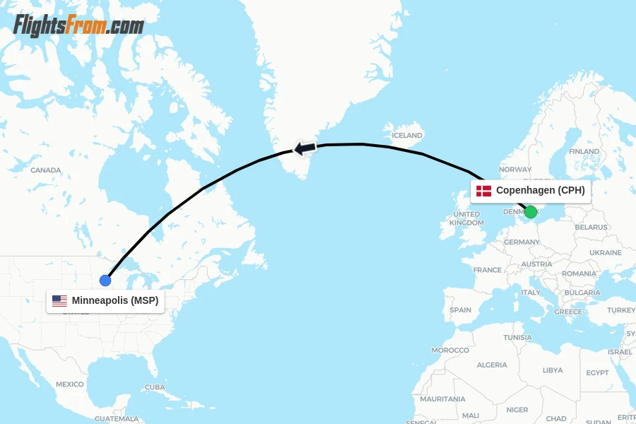 Direct (non-stop) flights from Copenhagen to Minneapolis - schedules ...