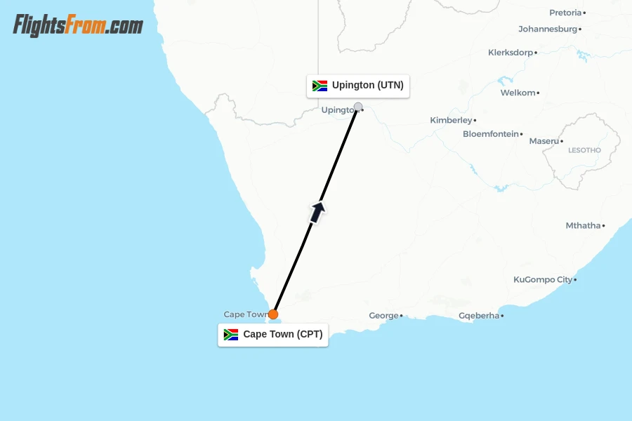 Flights from Cape Town to Upington route map