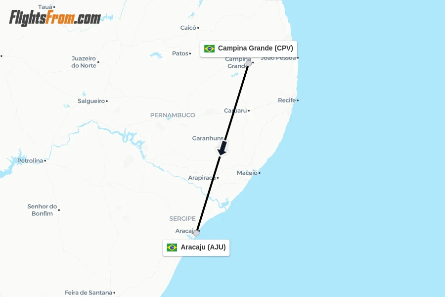 Flights from Campina Grande to Aracaju route map
