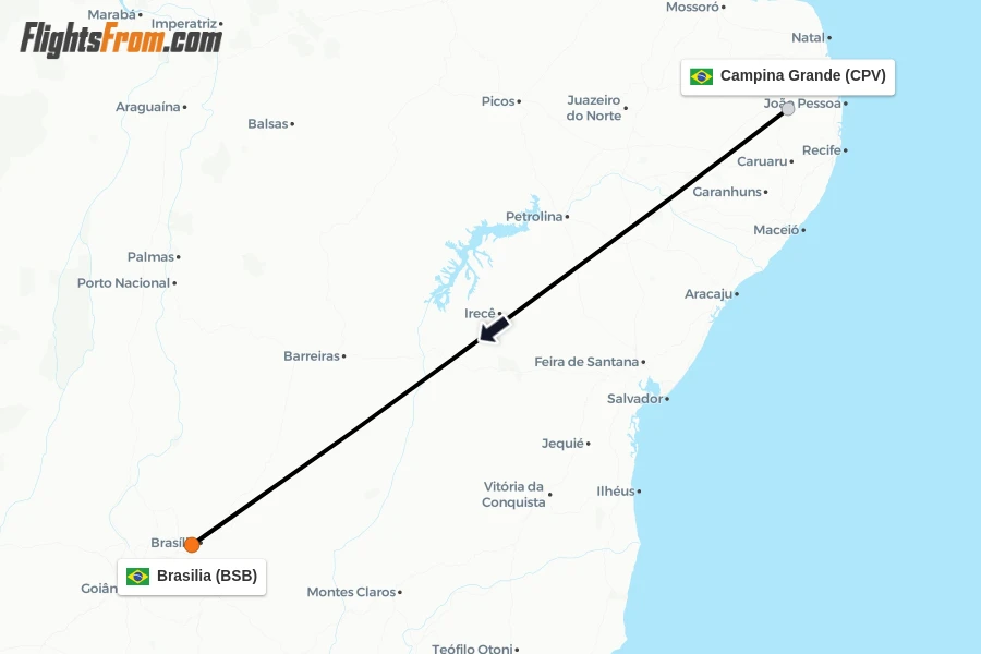 Flights from Campina Grande to Brasilia route map