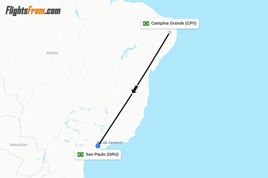 Flights from Campina Grande to Sao Paulo route map