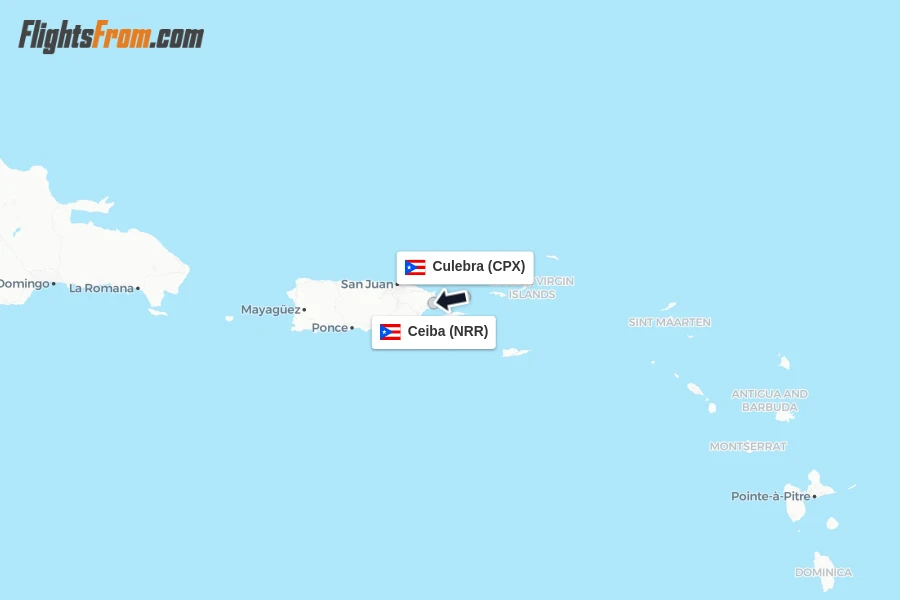 Flights from Culebra to Ceiba route map