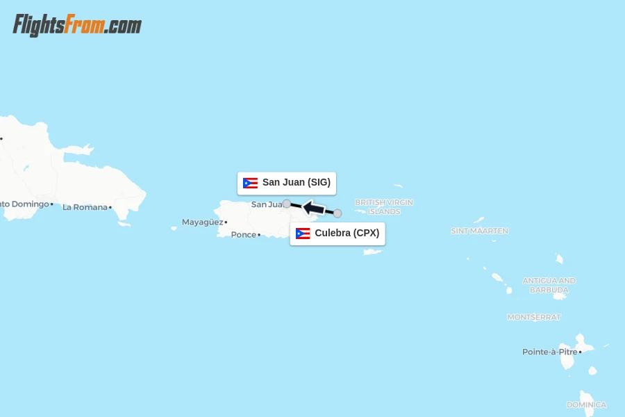 Flights from Culebra to San Juan route map