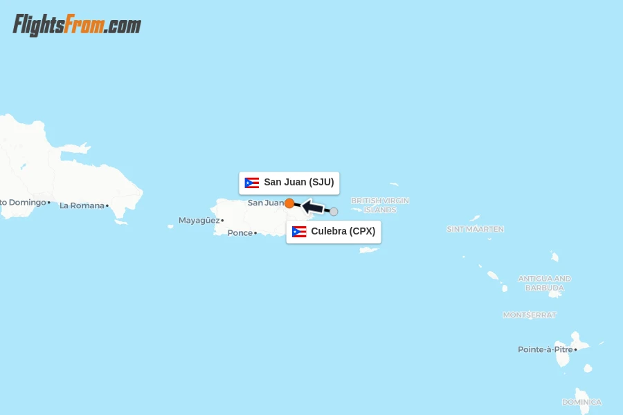 Flights from Culebra to San Juan route map