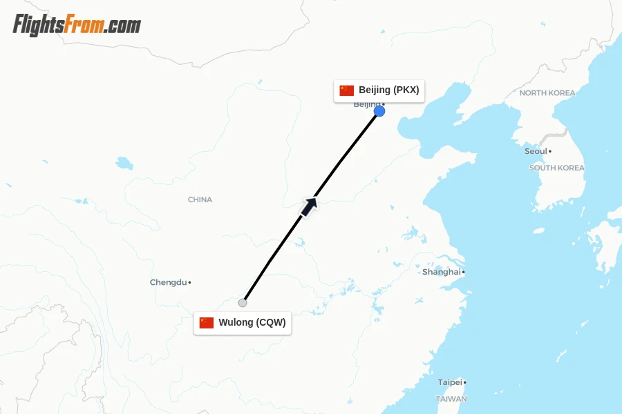 Flights from Wulong to Beijing route map