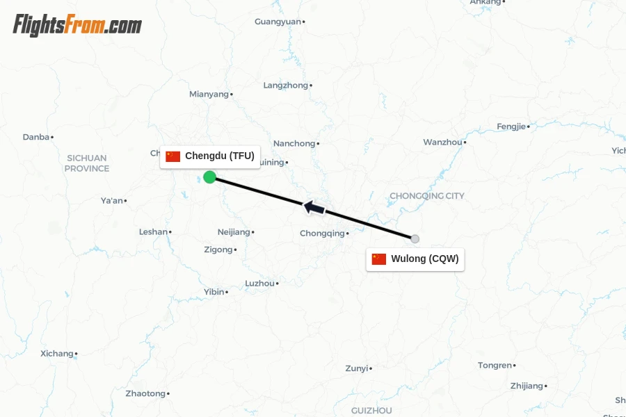 Flights from Wulong to Chengdu route map