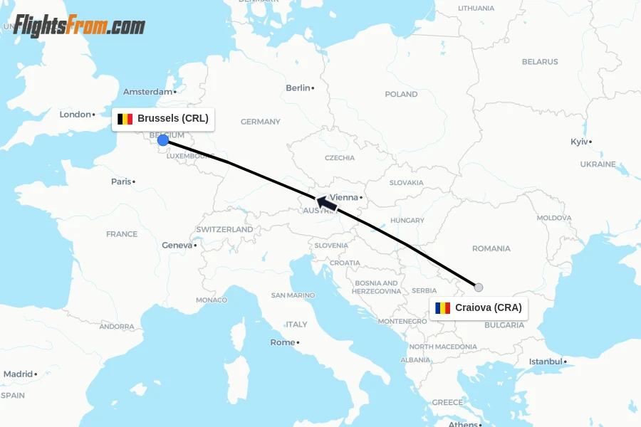 Flights from Craiova to Brussels route map