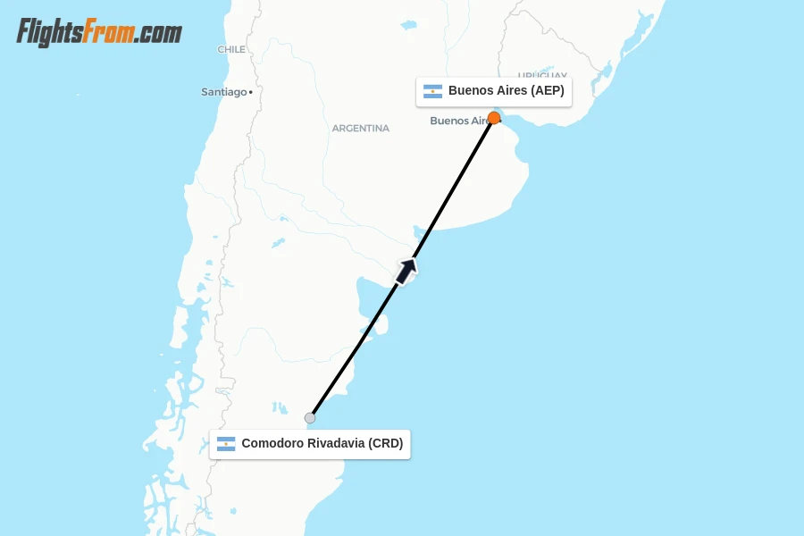 Flights from Comodoro Rivadavia to Buenos Aires route map