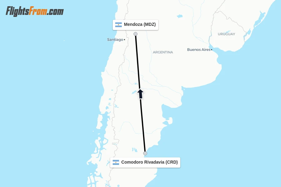 Flights from Comodoro Rivadavia to Mendoza route map