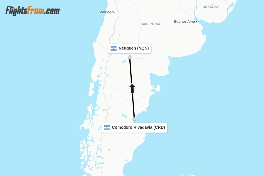 Flights from Comodoro Rivadavia to Neuquen route map