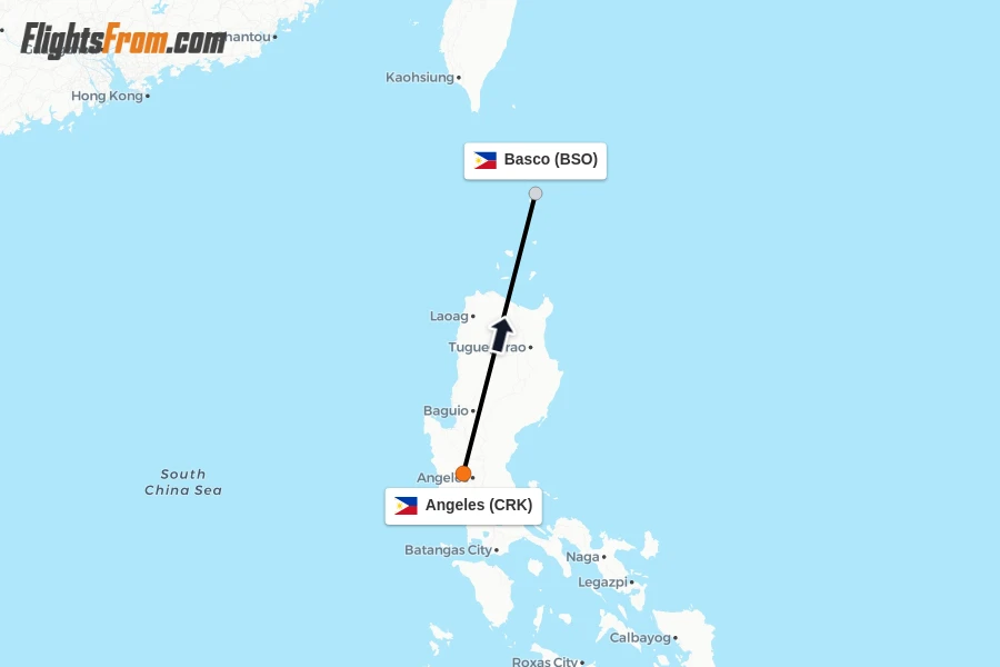 Flights from Angeles to Basco route map