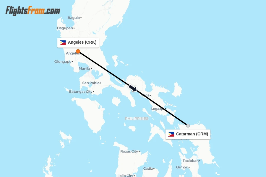 Flights from Angeles to Catarman route map