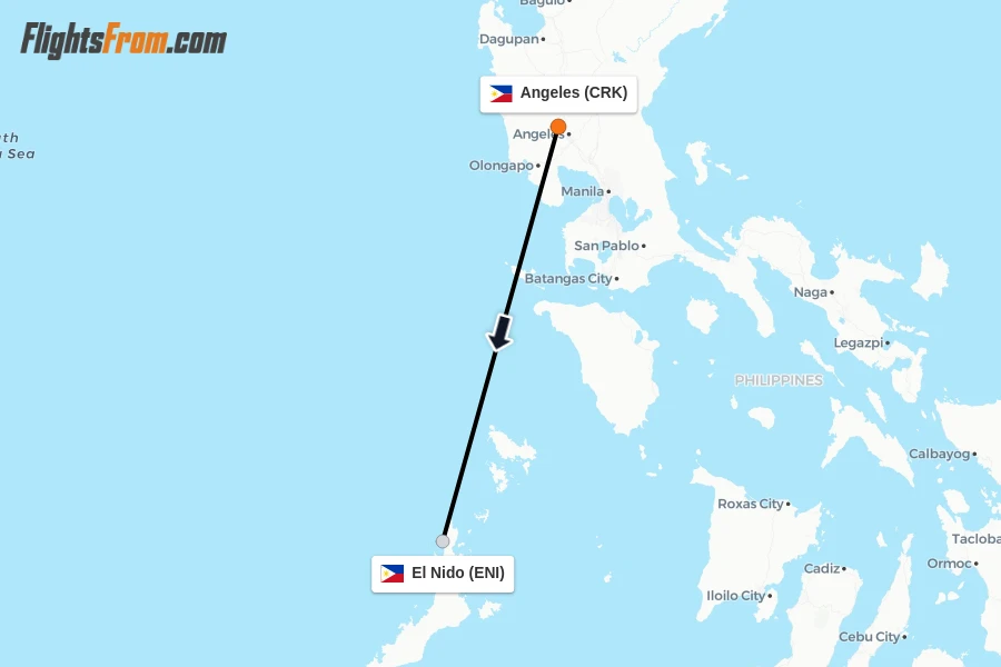 Flights from Angeles to El Nido route map