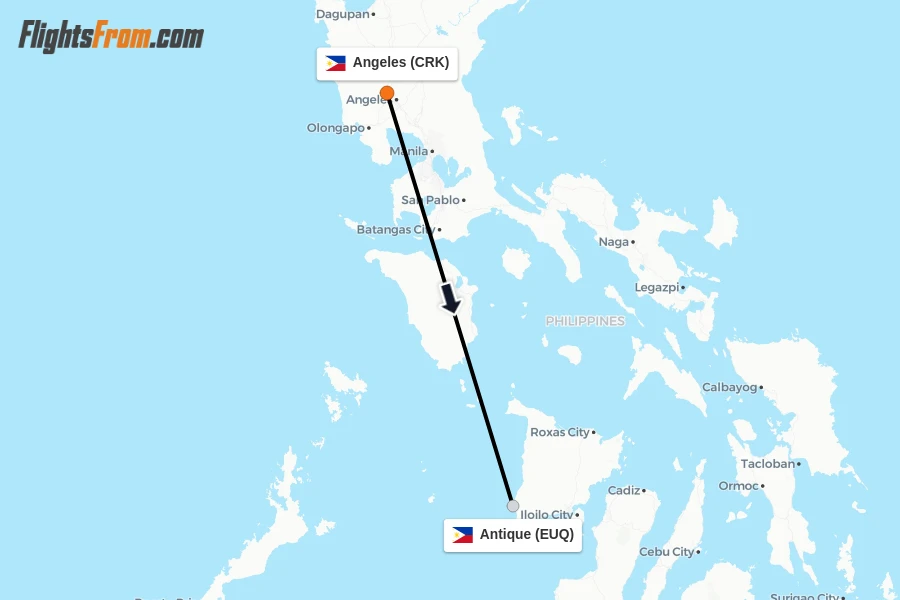 Flights from Angeles to Antique route map