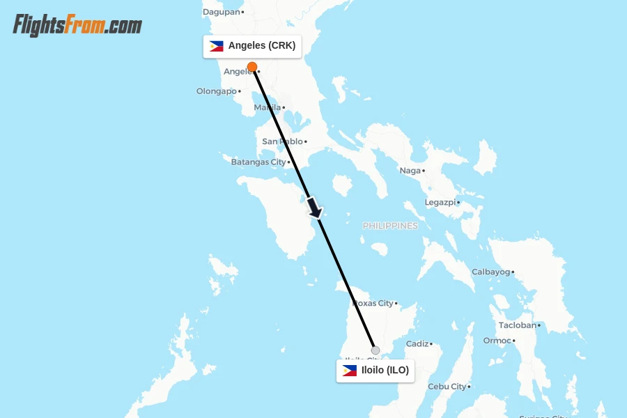 Flights from Angeles to Iloilo route map