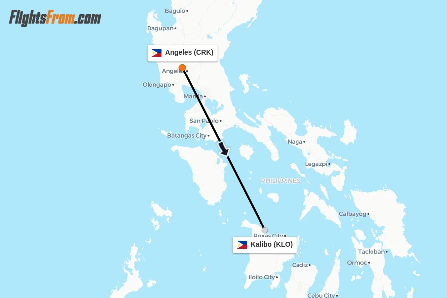 Flights from Angeles to Kalibo route map