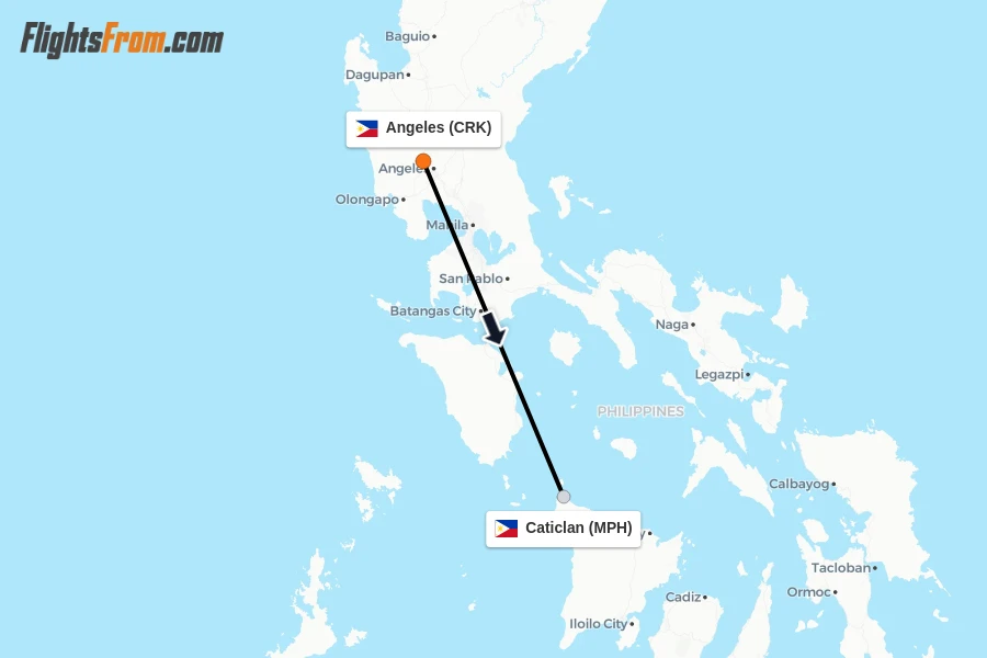 Flights from Angeles to Caticlan route map