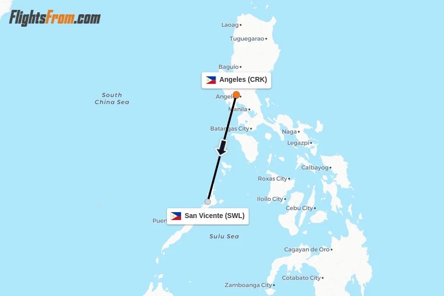 Flights from Angeles to San Vicente route map