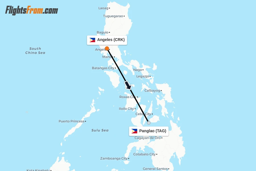 Flights from Angeles to Panglao route map