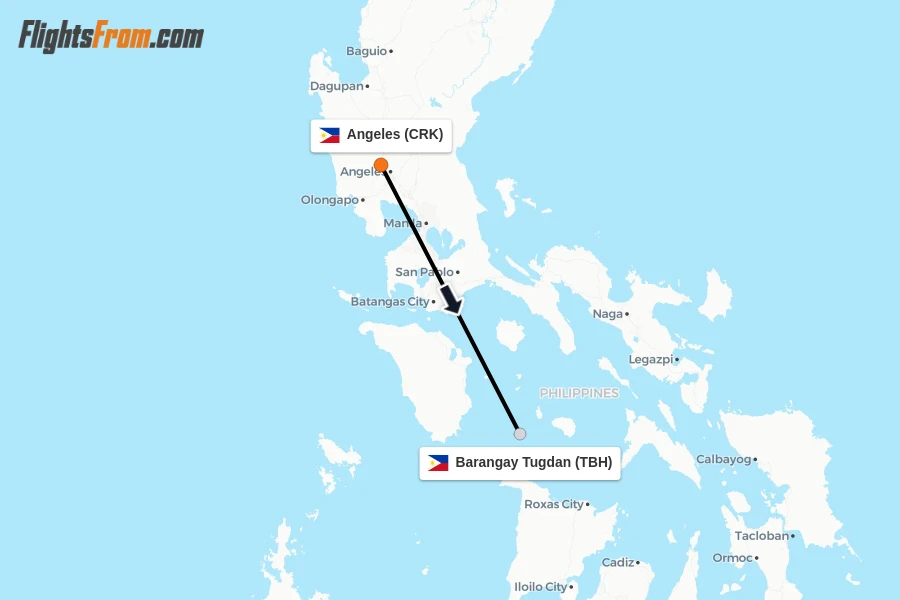 Flights from Angeles to Barangay Tugdan route map