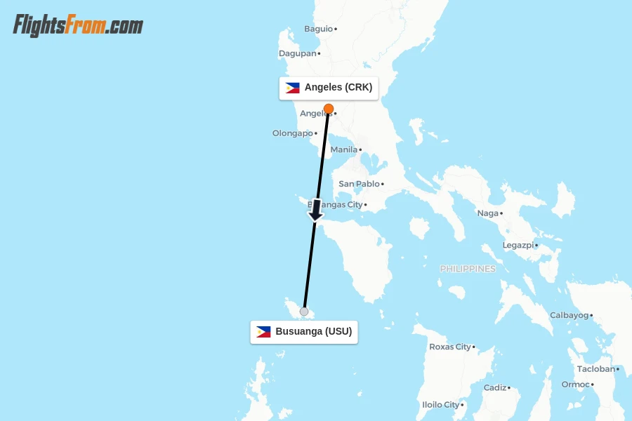 Flights from Angeles to Busuanga route map