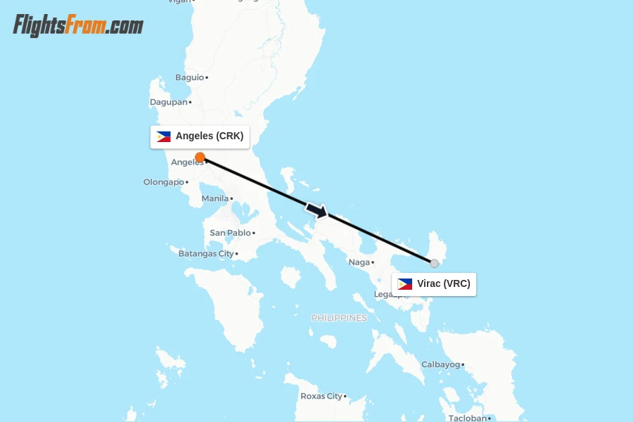 Flights from Angeles to Virac route map
