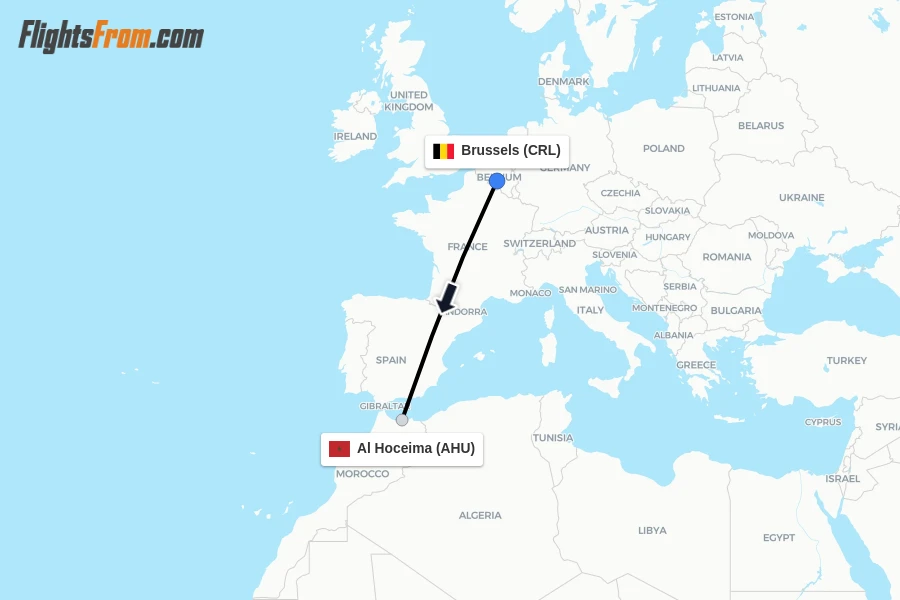 Flights from Brussels to Al Hoceima route map