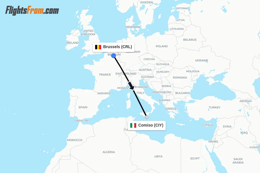 Flights from Brussels to Comiso route map