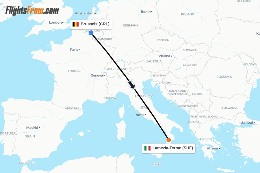 Flights from Brussels to Lamezia-Terme route map