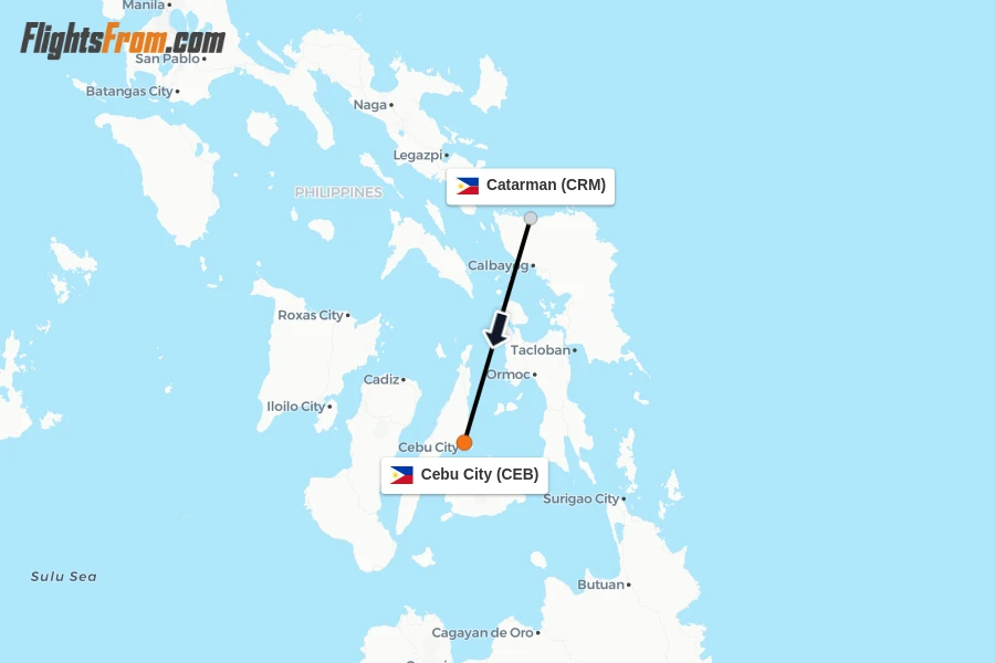 Flights from Catarman to Cebu City route map