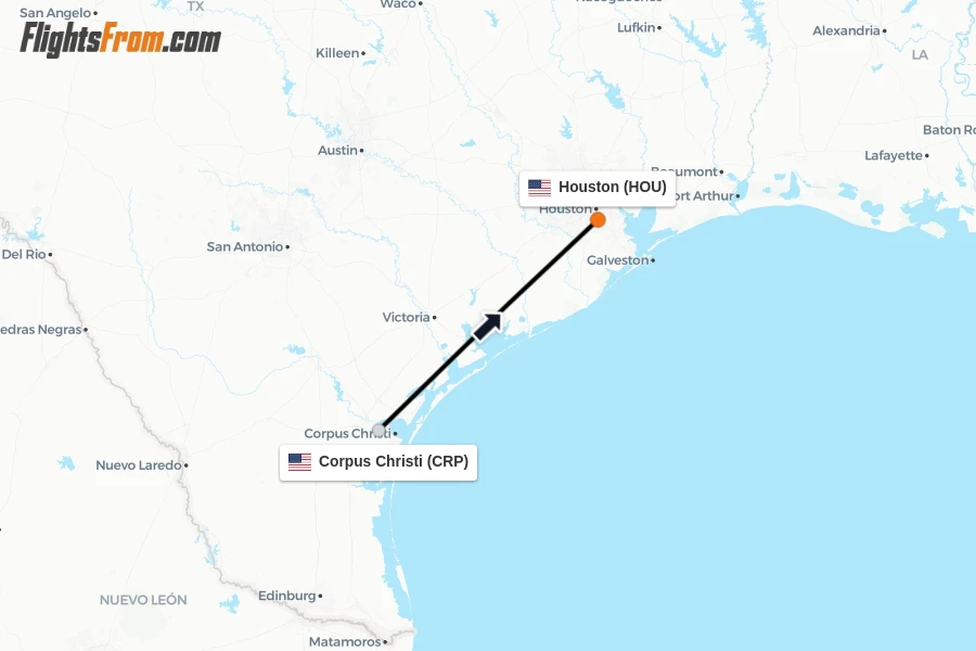 Flights from Corpus Christi to Houston route map