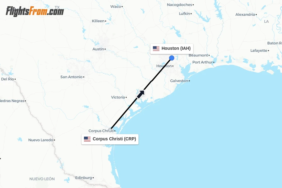 Flights from Corpus Christi to Houston route map