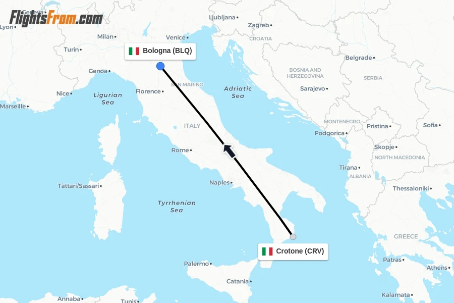 Flights from Crotone to Bologna route map