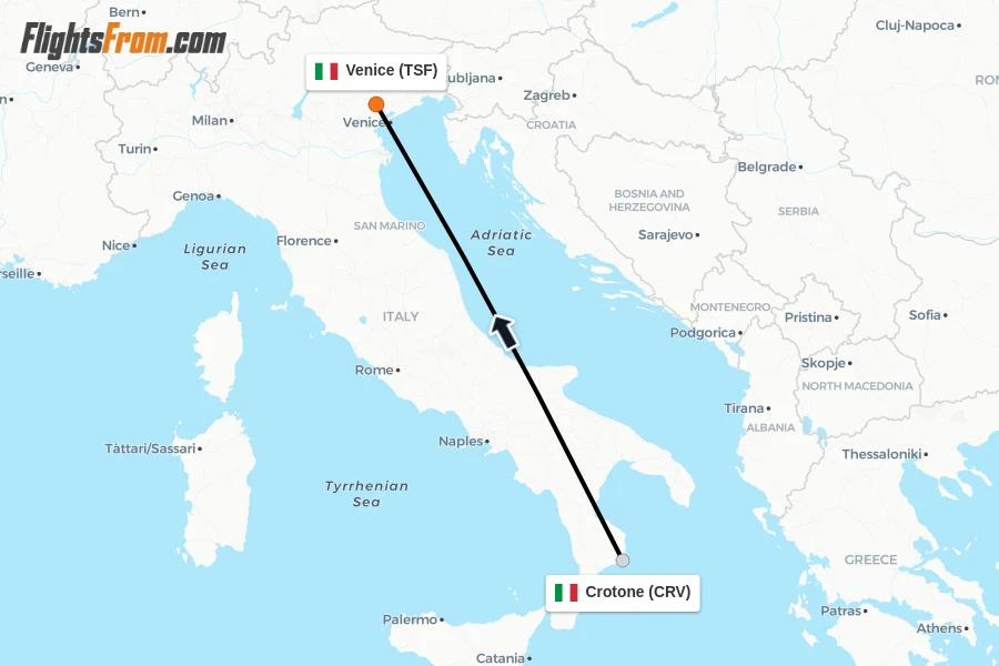 Flights from Crotone to Venice route map