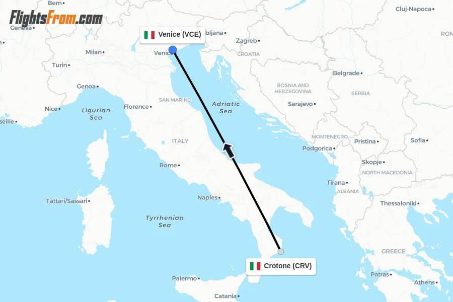 Flights from Crotone to Venice route map
