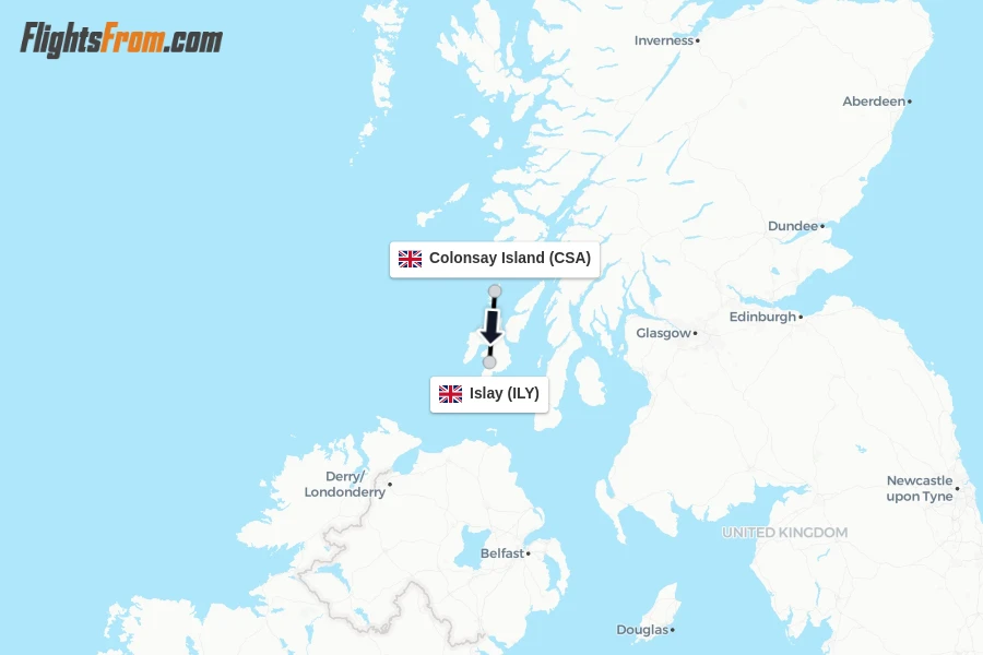 Flights from Colonsay Island to Islay route map