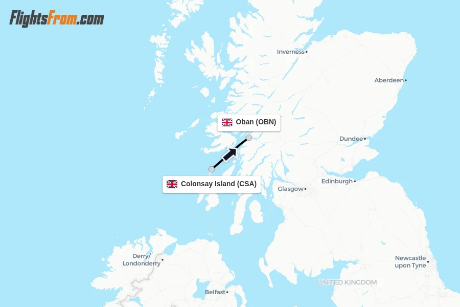 Flights from Colonsay Island to Oban route map